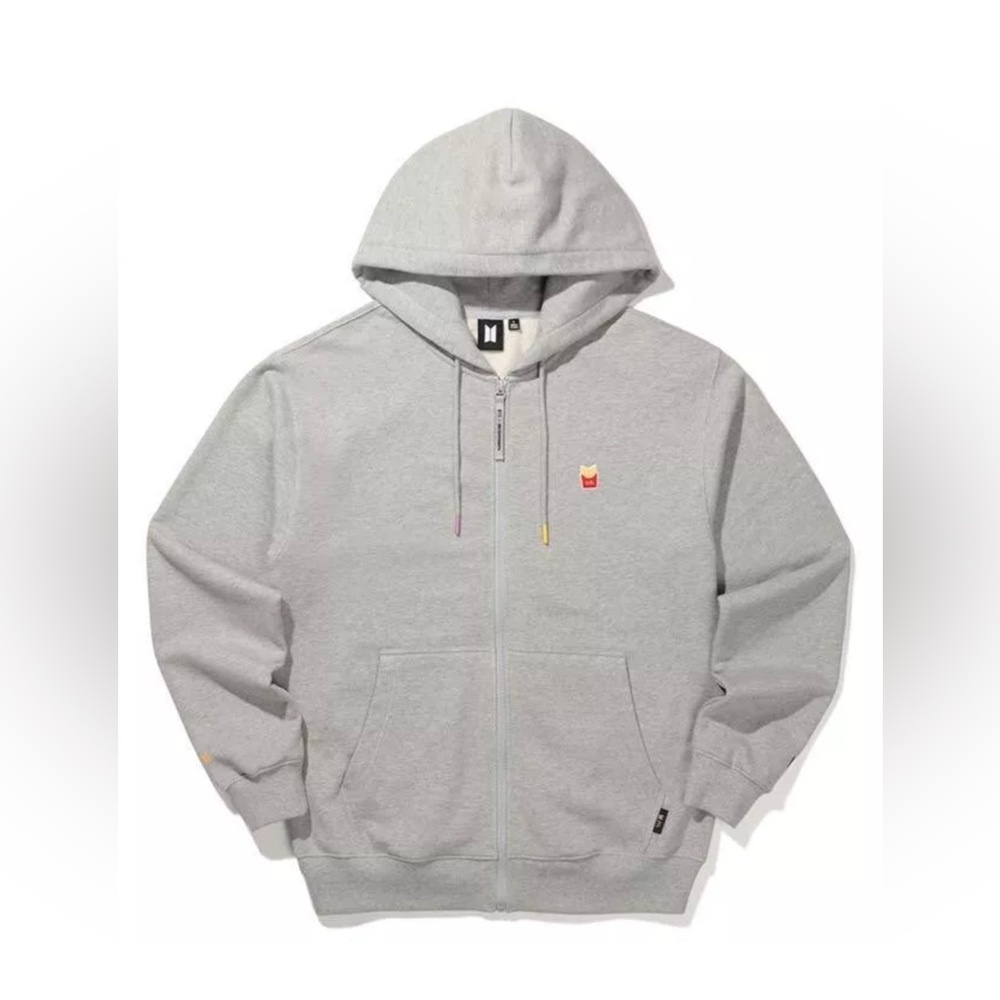 MCDONALD’S x BTS COLLAB UNISEX FULL ZIP HOODIE SWEATSHIRT GRAY K-POP LOGO RARE M